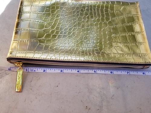 NEW AUTH ESTEE LAUDER GOLDEN CROCODILE PRINT CLUTCH FX Leather MAKE UP Bag PURSE - Picture 11 of 12
