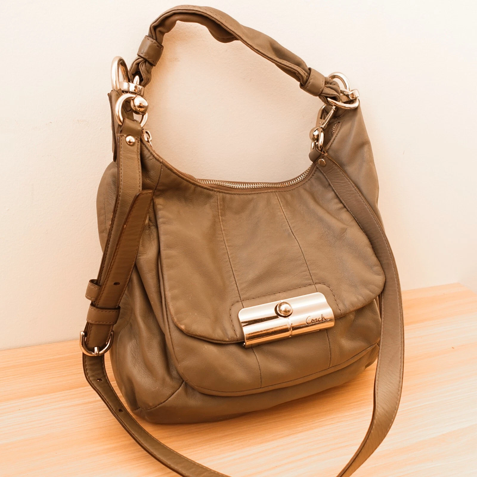 Borsa Coach VINTAGE pelle marrone tracolla hobo borsa media Kristin peltro retrò