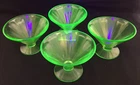 Footed Sherbet Green Uranium Vaseline Federal Glass Fruit Glasses Set of 4 VTG