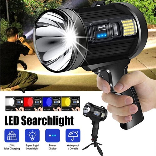 900000000LM Super Bright LED Searchlight USB Solar Rechargeable Spotlight Hand - Picture 2 of 17