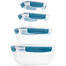 Superio Plastic Airtight Food Storage Containers, Set of 4, Rectangular, Blue