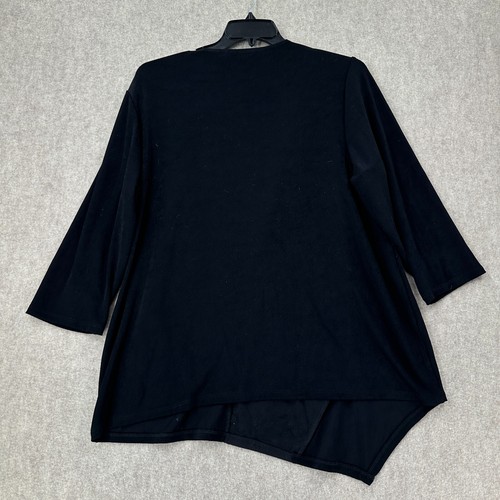 Chicos Travelers Top Size 4 (XXL) Black Mixed Media Faux Leather Patchwork Tunic - Picture 2 of 8