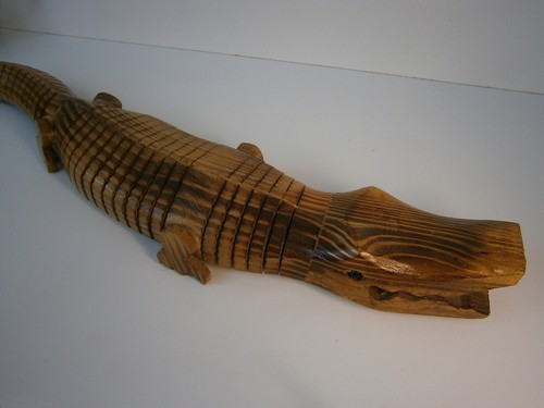 Alligator Figurine 22" Vtg Moving Kinetic Art Wood Crocodile Figure Lizard 1960s - Picture 2 of 12