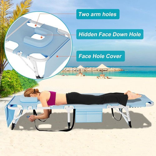 Outdoor Folding Chaise Lounge Chair for Beach Sunbathing Patio Pool 5-Position - Picture 4 of 28