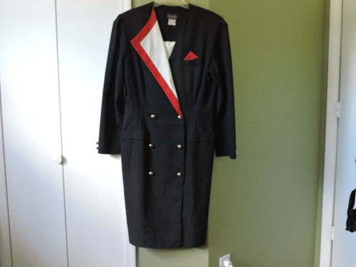 TINA BARRIE VINTAGE SCHWARZ ROT/OFF WHITE ZWEIREIHIGES KLEID GRÖSSE 16 - Bild 3 von 8