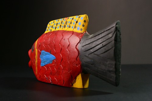 Afrikanische Fische Skulptur bunt geschnitzt Holz Wandbild Vintage Tierhaus - G1751 - Bild 8 von 24