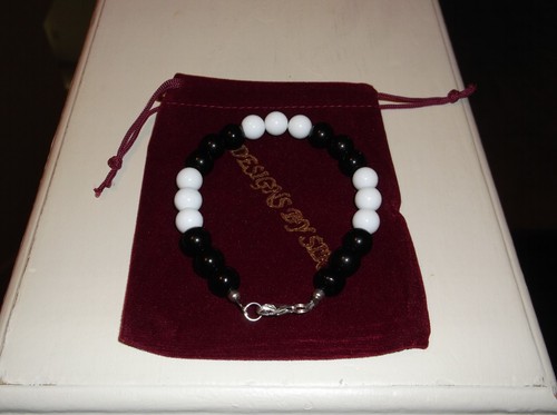 PULSERA DE CUENTAS DE ÁGATA HECHA A MANO 9 1/4" 10 MM NEGRA/BLANCA PARA HOMBRE - Imagen 9 de 9