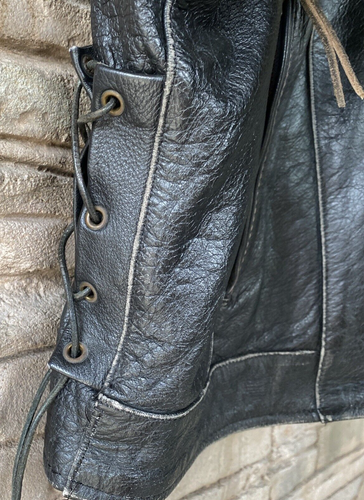 Black Leather Motorcycle Jacket Flying Skull Zip Out Liner Mens XXL Moto Biker - Picture 18 of 24