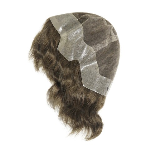 Human Hair Full Head Wigs French Lace Poly Skin Short Brown Hair Medium Size #5 - Picture 2 of 8