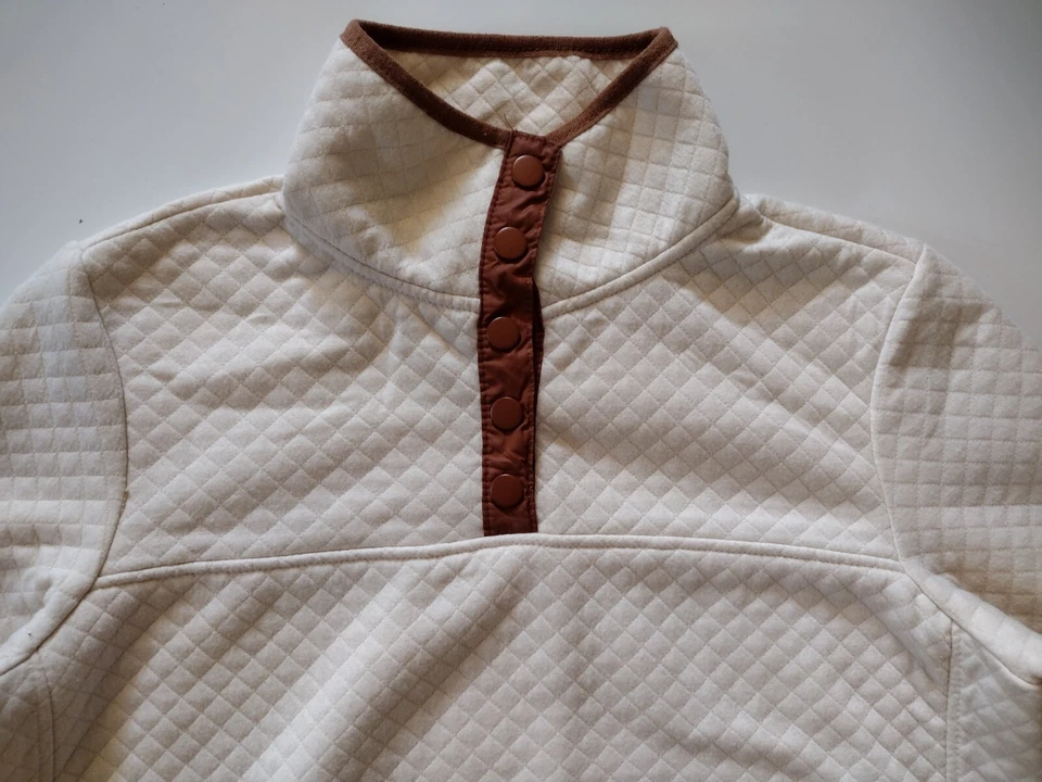 Pulôver Jones New York moletom waffle texturizado 1/4 encaixe acabamento marrom feminino M - Imagem 3 de 4