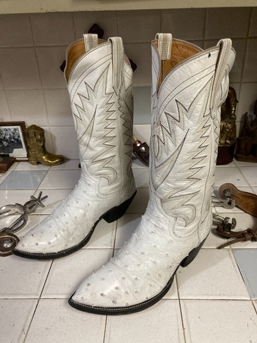 Stivali da cowboy western americani fatti a mano vintage negozio personalizzato avorio struzzo 7 E - Foto 4 di 20