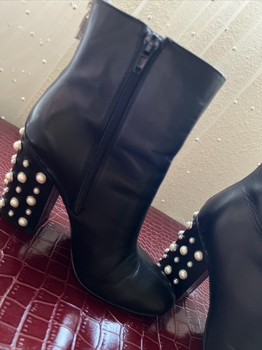 Ivanka Trump Telora Black Leather Pearl Embellished Ankle Boot, 6M - Picture 10 of 11