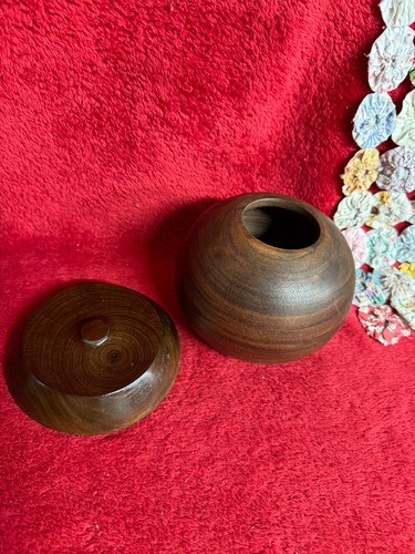 Handcrafted Wood Walnut Vase Small Round Ball Shape with Lid - Picture 8 of 8
