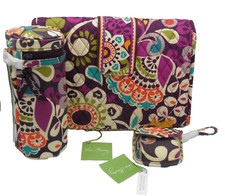 3 PC Vera Bradley PLUM CRAZY CHANGING PAD BOTTLE CADDY Pacifier Pod BABY