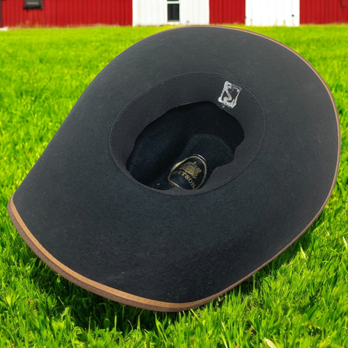 Vintage Stetson Low Crown Black Felt Wide Brim Cowboy Hat Leather Trim Hatband - Picture 6 of 8