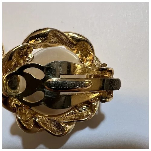 Erwin Pearl Vintage Statement Clip On Ohrringe gebürstet goldfarben & Kunstperlen 1" - Bild 5 von 7