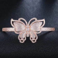 585 Rose Gold Plated Cubic Zircon CZ Bridal Big Butterfly Round Wide Open Bangle