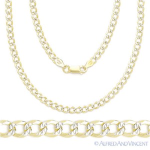 Cuban-Curb-Sterling-Silver-14k-Yellow-Gold-Men-039-s-4-3mm-Link-Chain-Necklace-Italy