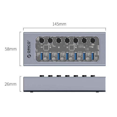 ORICO AT2U3-7AB-GY-BP 7 en 1 aleación de aluminio multipuerto USB HUB con individual S - Imagen 3 de 14