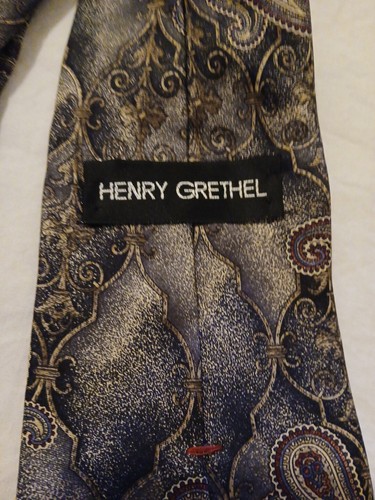 Henry Grethel Neck Tie Mens Black gold And Red Paisley Silk - Picture 2 of 5