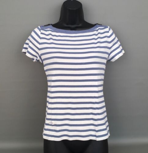 LRL Lauren Jeans Co.Women's Size SMALL Blue Striped Zipper Tee-Top 100% Cotton