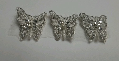 Ivory embroidered lace butterflies,silver metallic stitching, sequins, 12 pieces - Picture 5 of 5