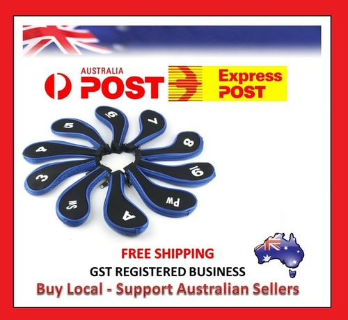 10 x Blue Zipper Golf Iron Cover Head Covers Wedge Protection Iron Set CY - Bild 1 von 11