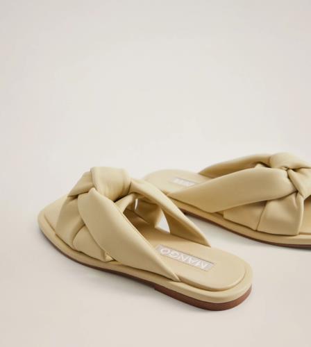 MANGO 40 Square Toe Quilted Strap Slides Flat Sandals in Sugar Cookie Yellow 9 - Picture 2 of 4