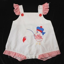 Vintage Romper One Piece Embroidered Duck Baby Size 18M White Red