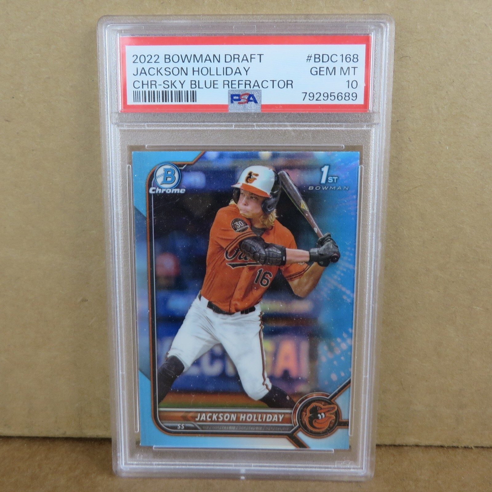 JACKSON HOLLIDAY 2022 Bowman Draft Chrome 1st SKY BLUE Refractor SP PSA 10