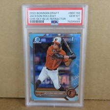 JACKSON HOLLIDAY 2022 Bowman Draft Chrome 1st SKY BLUE Refractor SP PSA 10
