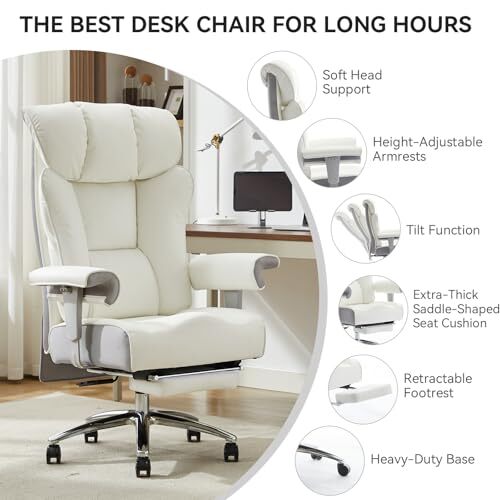Big and Tall Office Chair 450lbs, Ergonomic Office Chair, Executive White-l - Picture 2 of 7