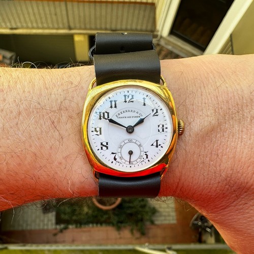 Orologio Vintage Eberhard Art Deco Placcato 33mm Caruca Manuale Anse Fisse - Foto 9 di 11