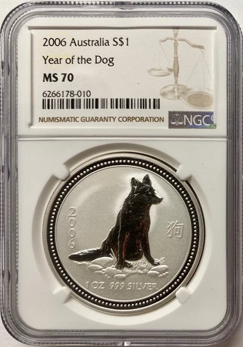 2006 Australia 1oz Silver Dollar Lunar Series Year of the Dog NGC MS-70