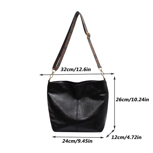 Vintage Solid Color PU Leather Women Fashion Shoulder Sling Bag Simple Wide Stra - Picture 6 of 15