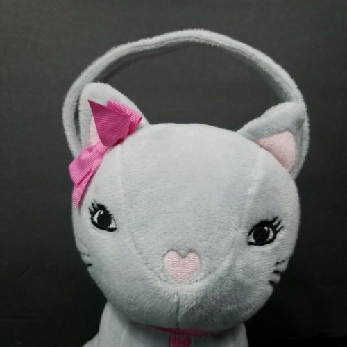 Gymboree Gray KItten Cat Coin Purse Plush Stuffed Valentines Pink Heart Nose 9" - Picture 2 of 8