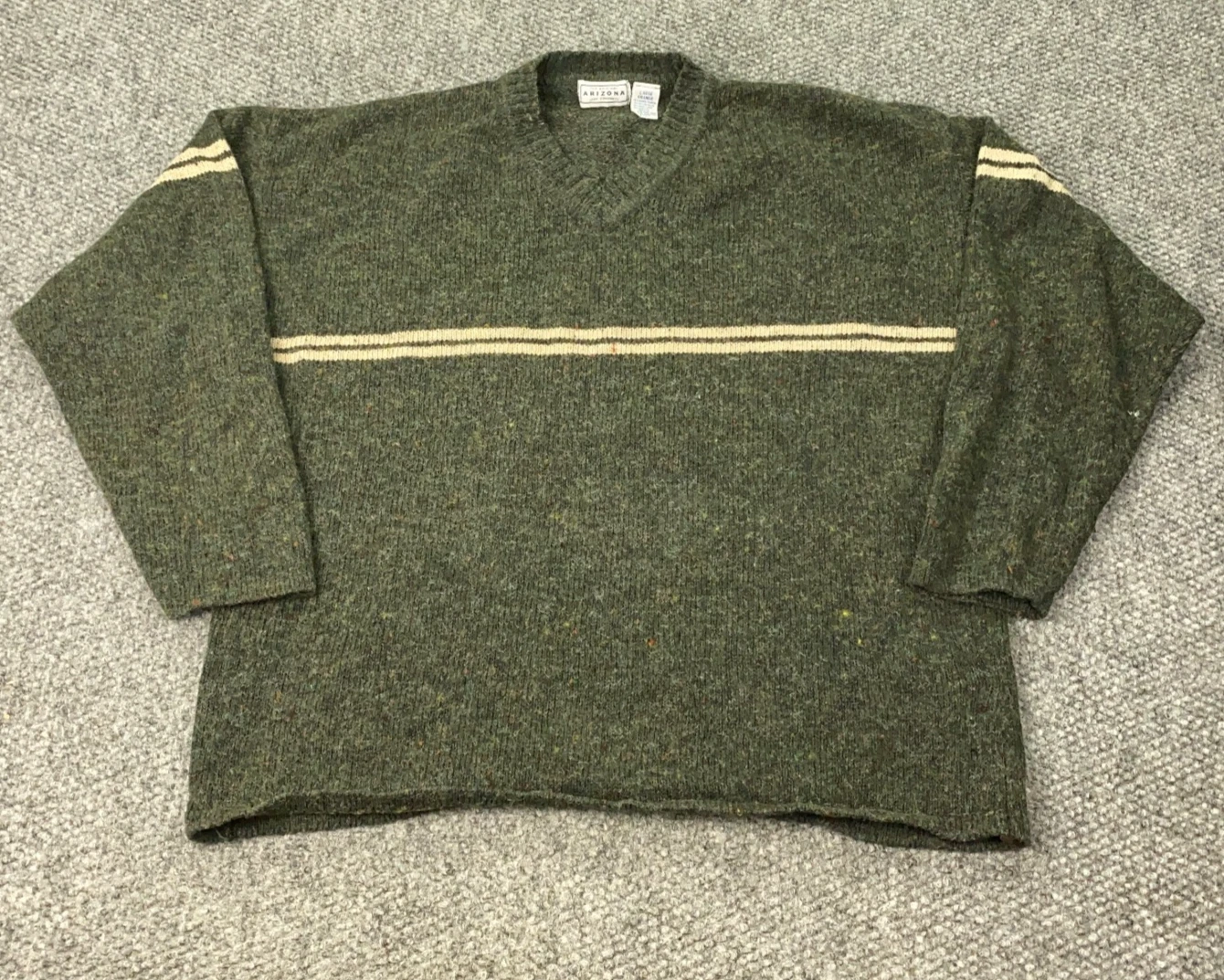 Vintage Arizona Sweater Mens Large Gray V-Neck Long Sleeve Wool Blend Preppy Y2K
