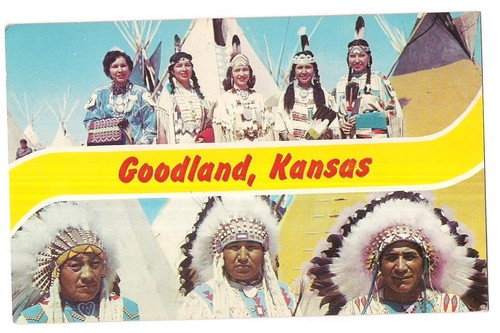 Native American Indians Regalia Headdress  Goodland Kansas KS Postcard Name Band - Picture 1 of 2