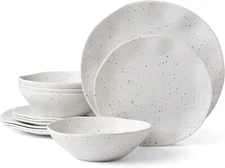 Oneida Cream Terrazzo Melamine 12 Piece Dinnerware Set, 5.75 LB, Back 
