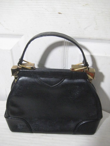 Bolso de mano Bonwit Teller de cuero de reptil negro hecho en EE. UU. - Imagen 3 de 21