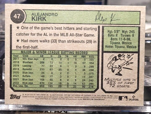 ALEJANDRO KIRK 2023 Topps Heritage Baseball #47 MLB Toronto Blue Jays - Picture 2 of 2