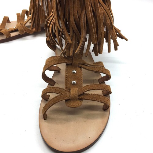 Zara Juniors Girls Boho Brown Suede Sandals with Fringe Size 5.5  - Picture 6 of 12