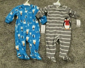 NEW-Carter-039-s-Baby-Boys-2-Piece-Lot-Footed-Fleece-Blanket-Sleepers-3-Months-NWT