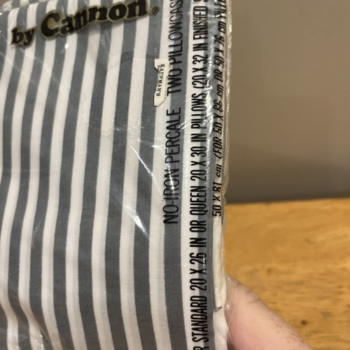 Vtg NOS Cannon Royal Family Gray Striped Standard/Queen Pillowcases - Picture 2 of 4