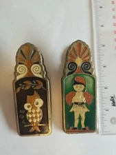 Two (2) Greek 1950's Souvenir Enamel Brass Paper Clips Vintage 4" +Free Shipping