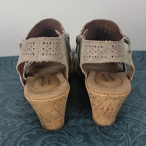 Rockport Beige & Green Print High Wedge Cork Sandals 7 - Picture 3 of 16