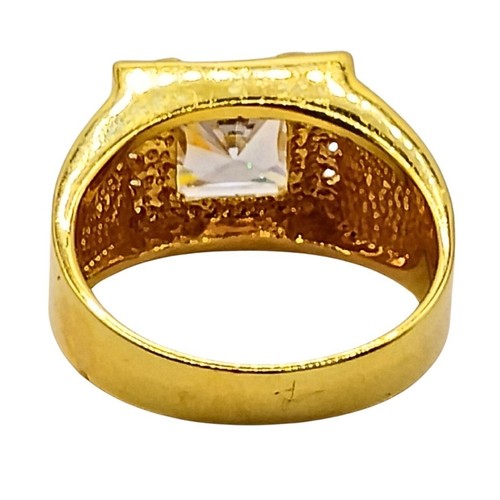 Mens Gold Plated Square CZ Solitaire Ring Size 14 Halo Elegant Sophisticated - Picture 7 of 9
