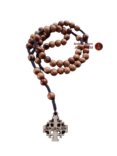 Authentic Olive wood rosary with jerusalem cross Hand made in Holy Land size35cm - Picture 1 of 11