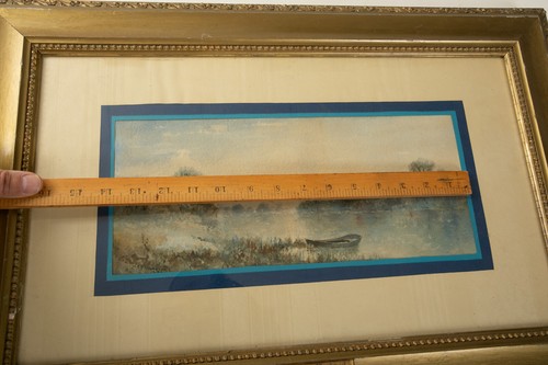 Antikes Gemälde M Seymore Bloodgood (HSE) Aquarell Boot auf Nebelteich gerahmt - Bild 12 von 14