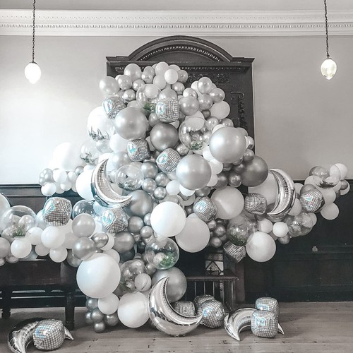 129pcs Metallic Silver Balloons Different Sizes 18 12 10 5 Inches Latex Ballo... - Picture 4 of 7